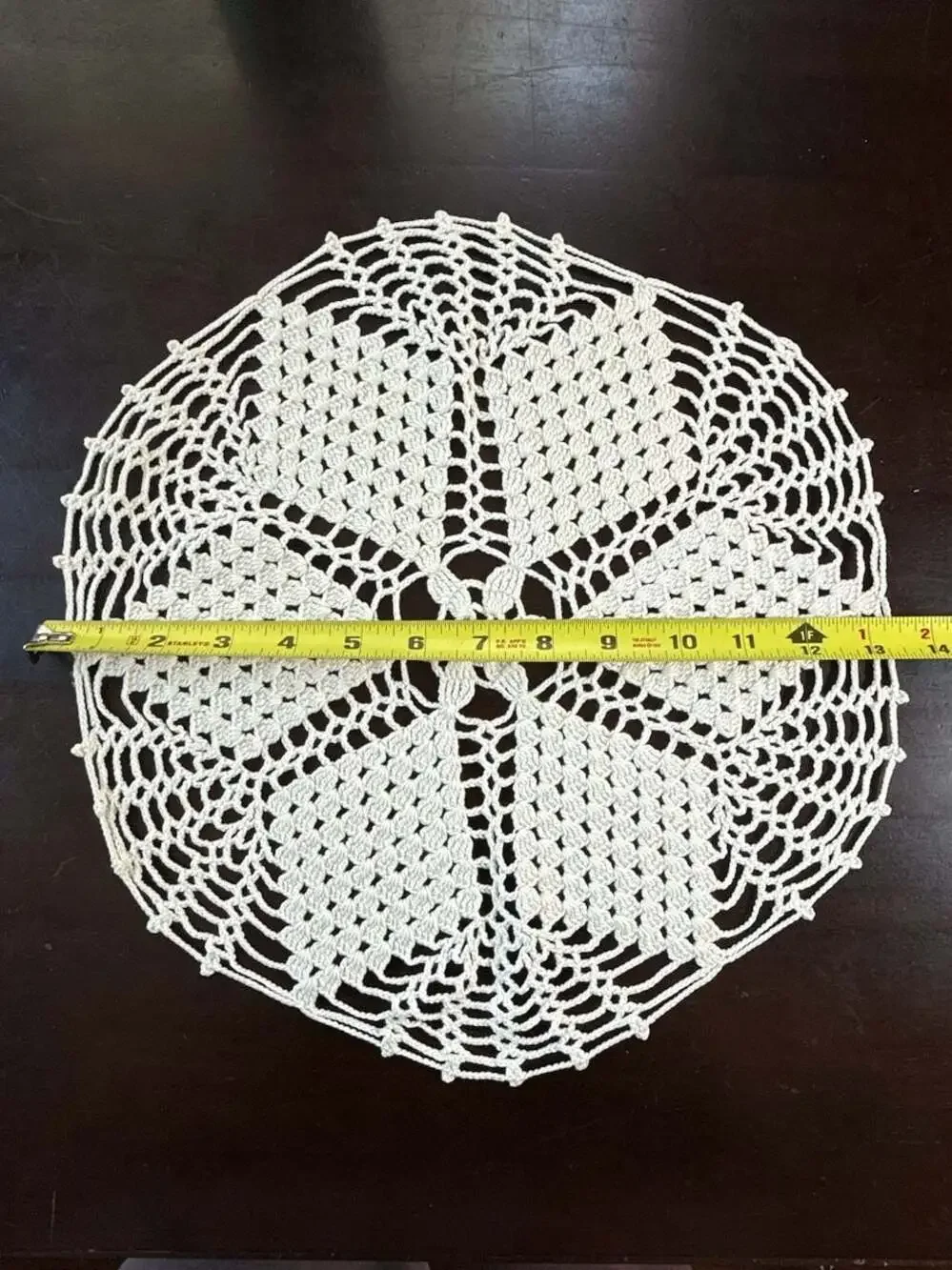 Vintage Handmade Crochet Cream Cotton Star Motif Round Doily 13-inch
